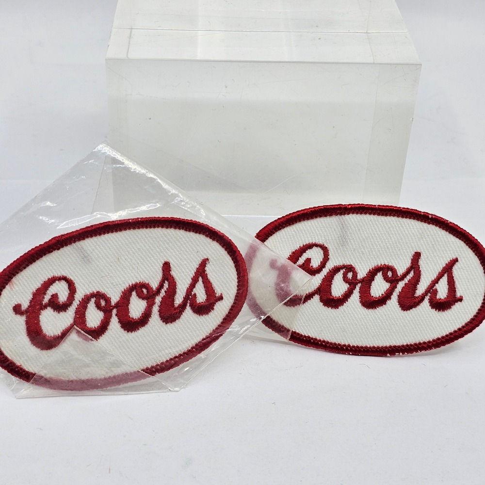 Vintage Coors Beer Embroidered Patch Set 2pc Red White Oval Logo Sew On 3.25in